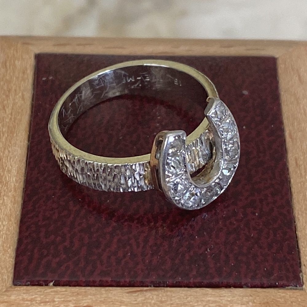 18K Diamond Ring Custom Made Horseshoe Motif